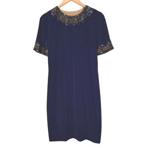 Bob Mackie Cocktail Dress Sz 6 Navy Blue Beaded Sequin Sheath Vintage Glam